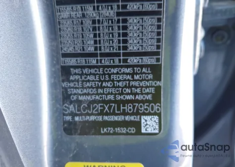 2020 Land Rover Discovery Sport S z USA, uszkodzony, nr VIN SALCJ2FX7LH879506